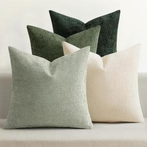 MIULEE Pack of 4 Couch Throw Pillow Covers 20×20 Inch Neutral Soft Decorative Chenille Pillow Covers Farmhouse Boho Cushion Covers for Mid Century Modern Home Decor Sofa Bedroom Living Room(Neutral Green)