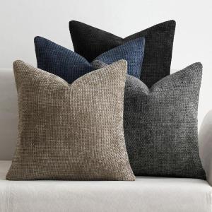MIULEE Pack of 4 Couch Throw Pillow Covers 20×20 Inch Neutral Soft Decorative Chenille Pillow Covers Farmhouse Boho Cushion Covers for Mid Century Modern Home Decor Sofa Bedroom Living Room(Neutral Navy/Grey)
