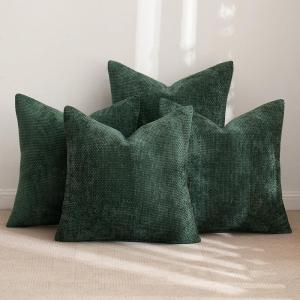 MIULEE Pack of 4 Couch Throw Pillow Covers 20×20 Inch Neutral Soft Decorative Chenille Pillow Covers Farmhouse Boho Cushion Covers for Mid Century Modern Home Decor Sofa Bedroom Living Room(Christmas Green)