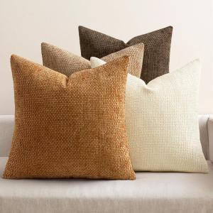 MIULEE Pack of 4 Couch Throw Pillow Covers 20×20 Inch Neutral Soft Decorative Chenille Pillow Covers Farmhouse Boho Cushion Covers for Mid Century Modern Home Decor Sofa Bedroom Living Room(Brown)