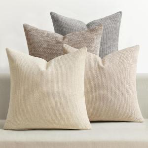 MIULEE Pack of 4 Couch Throw Pillow Covers 20×20 Inch Neutral Soft Decorative Chenille Pillow Covers Farmhouse Boho Cushion Covers for Mid Century Modern Home Decor Sofa Bedroom Living Room(Neutral Beige/Brown)