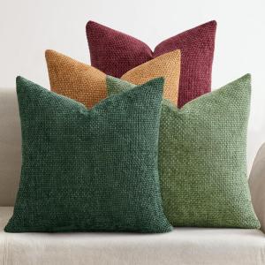 MIULEE Pack of 4 Couch Throw Pillow Covers 20×20 Inch Neutral Soft Decorative Chenille Pillow Covers Farmhouse Boho Cushion Covers for Mid Century Modern Home Decor Sofa Bedroom Living Room(Christmas Dark Green)
