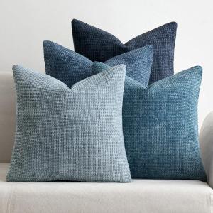 MIULEE Pack of 4 Couch Throw Pillow Covers 20×20 Inch Neutral Soft Decorative Chenille Pillow Covers Farmhouse Boho Cushion Covers for Mid Century Modern Home Decor Sofa Bedroom Living Room(Neutral Blue)