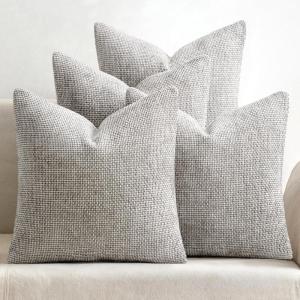 MIULEE Pack of 4 Couch Throw Pillow Covers 20×20 Inch Neutral Soft Decorative Chenille Pillow Covers Farmhouse Boho Cushion Covers for Mid Century Modern Home Decor Sofa Bedroom Living Room(Light Gray)