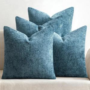 MIULEE Pack of 4 Couch Throw Pillow Covers 20×20 Inch Neutral Soft Decorative Chenille Pillow Covers Farmhouse Boho Cushion Covers for Mid Century Modern Home Decor Sofa Bedroom Living Room(Smoke Blue)