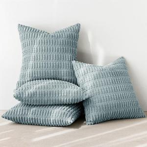 MIULEE Pack of 4 Fall Boho Farmhouse Orange Yellow Corduroy Decorative Throw Pillow Covers 18×18 Inch Soft Striped Pillow Covers Modern Rustic Home Decor for Sofa Living Room Couch Bed(Smoke Blue)