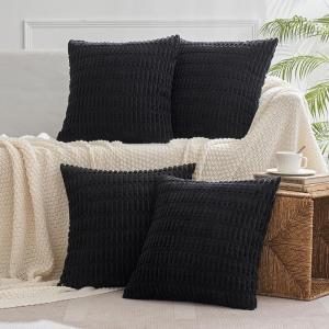 MIULEE Pack of 4 Fall Boho Farmhouse Orange Yellow Corduroy Decorative Throw Pillow Covers 18×18 Inch Soft Striped Pillow Covers Modern Rustic Home Decor for Sofa Living Room Couch Bed(Black)