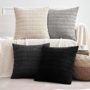 MIULEE Pack of 4 Fall Boho Farmhouse Orange Yellow Corduroy Decorative Throw Pillow Covers 18×18 Inch Soft Striped Pillow Covers Modern Rustic Home Decor for Sofa Living Room Couch Bed(Black and White)