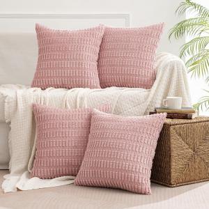 MIULEE Pack of 4 Fall Boho Farmhouse Orange Yellow Corduroy Decorative Throw Pillow Covers 18×18 Inch Soft Striped Pillow Covers Modern Rustic Home Decor for Sofa Living Room Couch Bed(Blush Pink)