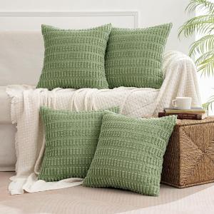 MIULEE Pack of 4 Fall Boho Farmhouse Orange Yellow Corduroy Decorative Throw Pillow Covers 18×18 Inch Soft Striped Pillow Covers Modern Rustic Home Decor for Sofa Living Room Couch Bed(Sage Green)