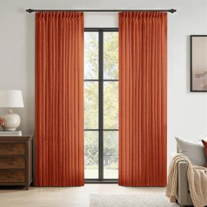 MIULEE Pinch Pleated Terracotta Linen Curtains 84 Inches Long 2 Panels for Bedroom Living Room, Burnt Orange Linen Textured Window Drapes Back Tab Hook Semi Sheer Light Filtering Rust Boho Fall Decor(Terracotta)