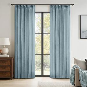 MIULEE Pinch Pleated Terracotta Linen Curtains 84 Inches Long 2 Panels for Bedroom Living Room, Burnt Orange Linen Textured Window Drapes Back Tab Hook Semi Sheer Light Filtering Rust Boho Fall Decor(Stone Blue)