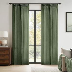 MIULEE Pinch Pleated Terracotta Linen Curtains 84 Inches Long 2 Panels for Bedroom Living Room, Burnt Orange Linen Textured Window Drapes Back Tab Hook Semi Sheer Light Filtering Rust Boho Fall Decor(Olive Green)