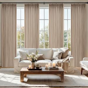 MIULEE Pinch Pleated Thick Linen Curtains 90 Inch 4 Panels Set Back Tab Memory Trained Pinch Pleat Semi Sheer Light Filtering Privacy Curtain Let Light in Window Drapes for Living Room Bedroom Natural(Taupe)