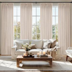 MIULEE Pinch Pleated Thick Linen Curtains 90 Inch 4 Panels Set Back Tab Memory Trained Pinch Pleat Semi Sheer Light Filtering Privacy Curtain Let Light in Window Drapes for Living Room Bedroom Natural(Linen)