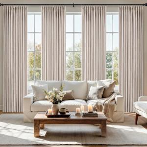 MIULEE Pinch Pleated Thick Linen Curtains 90 Inch 4 Panels Set Back Tab Memory Trained Pinch Pleat Semi Sheer Light Filtering Privacy Curtain Let Light in Window Drapes for Living Room Bedroom Natural(Natural)