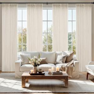 MIULEE Pinch Pleated Thick Linen Curtains 90 Inch 4 Panels Set Back Tab Memory Trained Pinch Pleat Semi Sheer Light Filtering Privacy Curtain Let Light in Window Drapes for Living Room Bedroom Natural(Birch)