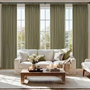 MIULEE Pinch Pleated Thick Linen Curtains 90 Inch 4 Panels Set Back Tab Memory Trained Pinch Pleat Semi Sheer Light Filtering Privacy Curtain Let Light in Window Drapes for Living Room Bedroom Natural(Olive Green)