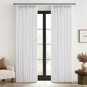 MIULEE Pinch Pleated Thick Linen Curtains 96 Inches Long 2 Panels for Living Room Bedroom, Memory Trained Pleat Drapes Light Filtering Nautral Birch Semi Sheer Window Curtains Hooks Rings Back Tab(White)
