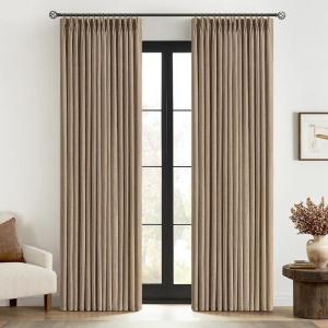 MIULEE Pinch Pleated Thick Linen Curtains 96 Inches Long 2 Panels for Living Room Bedroom, Memory Trained Pleat Drapes Light Filtering Nautral Birch Semi Sheer Window Curtains Hooks Rings Back Tab(Linen Brown)