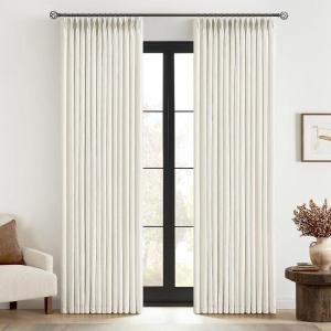 MIULEE Pinch Pleated Thick Linen Curtains 96 Inches Long 2 Panels for Living Room Bedroom, Memory Trained Pleat Drapes Light Filtering Nautral Birch Semi Sheer Window Curtains Hooks Rings Back Tab(Beige White)