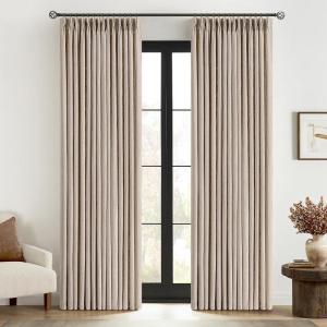 MIULEE Pinch Pleated Thick Linen Curtains 96 Inches Long 2 Panels for Living Room Bedroom, Memory Trained Pleat Drapes Light Filtering Nautral Birch Semi Sheer Window Curtains Hooks Rings Back Tab(Burlywood Birch)