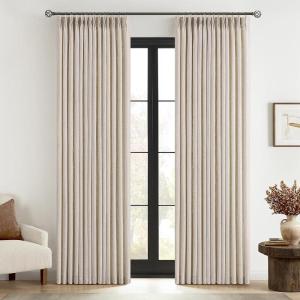 MIULEE Pinch Pleated Thick Linen Curtains 96 Inches Long 2 Panels for Living Room Bedroom, Memory Trained Pleat Drapes Light Filtering Nautral Birch Semi Sheer Window Curtains Hooks Rings Back Tab(Cream White)