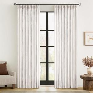 MIULEE Pinch Pleated Thick Linen Curtains 96 Inches Long 2 Panels for Living Room Bedroom, Memory Trained Pleat Drapes Light Filtering Nautral Birch Semi Sheer Window Curtains Hooks Rings Back Tab(Natural)