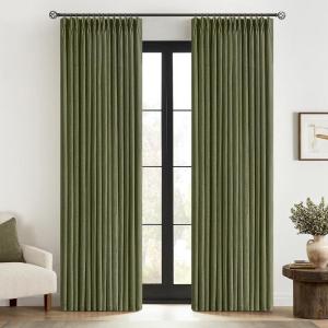 MIULEE Pinch Pleated Thick Linen Curtains 96 Inches Long 2 Panels for Living Room Bedroom, Memory Trained Pleat Drapes Light Filtering Nautral Birch Semi Sheer Window Curtains Hooks Rings Back Tab(Olive Green)