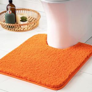 MIULEE Rust Microfiber Toilet Bath Mat U-Shaped Contour Shaggy Rugs Non Slip Extra Thick Soft Absorbent Water for Bathroom Commode Machine Washable(20×20 Inch)(Orange)
