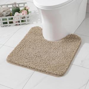 MIULEE Rust Microfiber Toilet Bath Mat U-Shaped Contour Shaggy Rugs Non Slip Extra Thick Soft Absorbent Water for Bathroom Commode Machine Washable(20×20 Inch)(Tan)