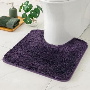 MIULEE Rust Microfiber Toilet Bath Mat U-Shaped Contour Shaggy Rugs Non Slip Extra Thick Soft Absorbent Water for Bathroom Commode Machine Washable(20×20 Inch)(Dark Purple)
