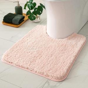 MIULEE Rust Microfiber Toilet Bath Mat U-Shaped Contour Shaggy Rugs Non Slip Extra Thick Soft Absorbent Water for Bathroom Commode Machine Washable(20×20 Inch)(Blush)