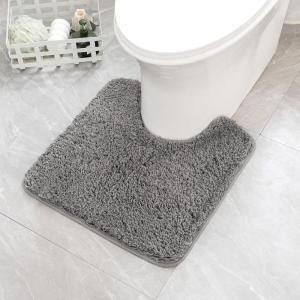 MIULEE Rust Microfiber Toilet Bath Mat U-Shaped Contour Shaggy Rugs Non Slip Extra Thick Soft Absorbent Water for Bathroom Commode Machine Washable(20×20 Inch)(Grey)