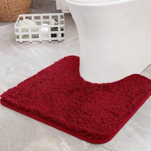 MIULEE Rust Microfiber Toilet Bath Mat U-Shaped Contour Shaggy Rugs Non Slip Extra Thick Soft Absorbent Water for Bathroom Commode Machine Washable(20×20 Inch)(Red)