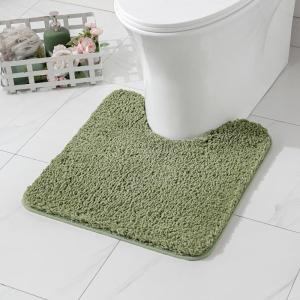 MIULEE Rust Microfiber Toilet Bath Mat U-Shaped Contour Shaggy Rugs Non Slip Extra Thick Soft Absorbent Water for Bathroom Commode Machine Washable(20×20 Inch)(Sage)