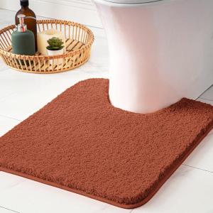 MIULEE Rust Microfiber Toilet Bath Mat U-Shaped Contour Shaggy Rugs Non Slip Extra Thick Soft Absorbent Water for Bathroom Commode Machine Washable(20×20 Inch)(Rust)