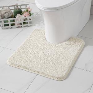 MIULEE Rust Microfiber Toilet Bath Mat U-Shaped Contour Shaggy Rugs Non Slip Extra Thick Soft Absorbent Water for Bathroom Commode Machine Washable(20×20 Inch)(Ivory)