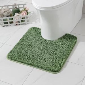 MIULEE Rust Microfiber Toilet Bath Mat U-Shaped Contour Shaggy Rugs Non Slip Extra Thick Soft Absorbent Water for Bathroom Commode Machine Washable(20×20 Inch)(Moss Green)