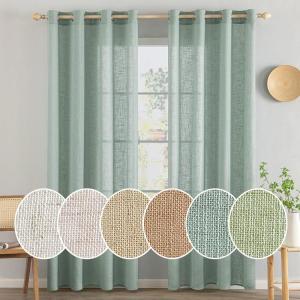 MIULEE Sage Green Linen Curtains 84 Inch Length 2 Panels Set for Bedroom Living Room, Soft Thick Linen Textured Window Drapes Semi Sheer Light Filtering Grommet Top Burlap Look Farmhouse Decor(Aqua)