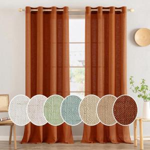 MIULEE Sage Green Linen Curtains 84 Inch Length 2 Panels Set for Bedroom Living Room, Soft Thick Linen Textured Window Drapes Semi Sheer Light Filtering Grommet Top Burlap Look Farmhouse Decor(Rust)