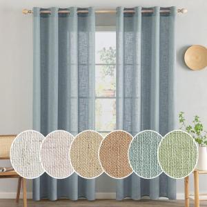 MIULEE Sage Green Linen Curtains 84 Inch Length 2 Panels Set for Bedroom Living Room, Soft Thick Linen Textured Window Drapes Semi Sheer Light Filtering Grommet Top Burlap Look Farmhouse Decor(Stone Blue)