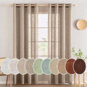 MIULEE Sage Green Linen Curtains 84 Inch Length 2 Panels Set for Bedroom Living Room, Soft Thick Linen Textured Window Drapes Semi Sheer Light Filtering Grommet Top Burlap Look Farmhouse Decor(Taupe)