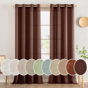 MIULEE Sage Green Linen Curtains 84 Inch Length 2 Panels Set for Bedroom Living Room, Soft Thick Linen Textured Window Drapes Semi Sheer Light Filtering Grommet Top Burlap Look Farmhouse Decor(Chocolate Brown)