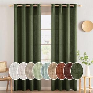 MIULEE Sage Green Linen Curtains 84 Inch Length 2 Panels Set for Bedroom Living Room, Soft Thick Linen Textured Window Drapes Semi Sheer Light Filtering Grommet Top Burlap Look Farmhouse Decor(Olive Green)