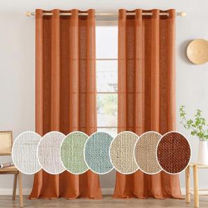MIULEE Sage Green Linen Curtains 84 Inch Length 2 Panels Set for Bedroom Living Room, Soft Thick Linen Textured Window Drapes Semi Sheer Light Filtering Grommet Top Burlap Look Farmhouse Decor(Burnt Orange)