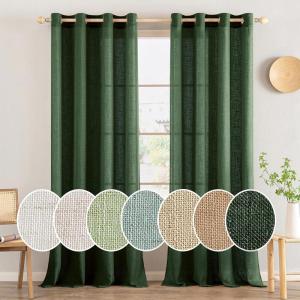 MIULEE Sage Green Linen Curtains 84 Inch Length 2 Panels Set for Bedroom Living Room, Soft Thick Linen Textured Window Drapes Semi Sheer Light Filtering Grommet Top Burlap Look Farmhouse Decor(Emerald Green)