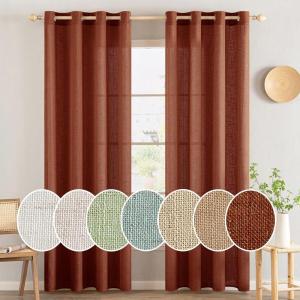MIULEE Sage Green Linen Curtains 84 Inch Length 2 Panels Set for Bedroom Living Room, Soft Thick Linen Textured Window Drapes Semi Sheer Light Filtering Grommet Top Burlap Look Farmhouse Decor(Terracotta)