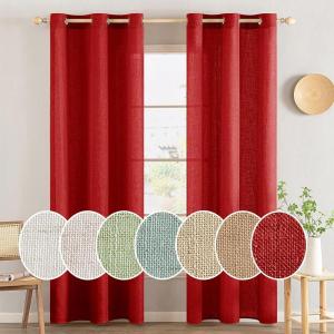 MIULEE Sage Green Linen Curtains 84 Inch Length 2 Panels Set for Bedroom Living Room, Soft Thick Linen Textured Window Drapes Semi Sheer Light Filtering Grommet Top Burlap Look Farmhouse Decor(Red)