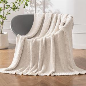 MIULEE Sage Green Super Soft Throw Blanket for Couch, Cozy Fluffy Warm Throws Knit Blankets for Sofa, Bed, Chair, Living Room, Camping, Picnic, Spring Home Decor,50 x 60 inch(Cream)